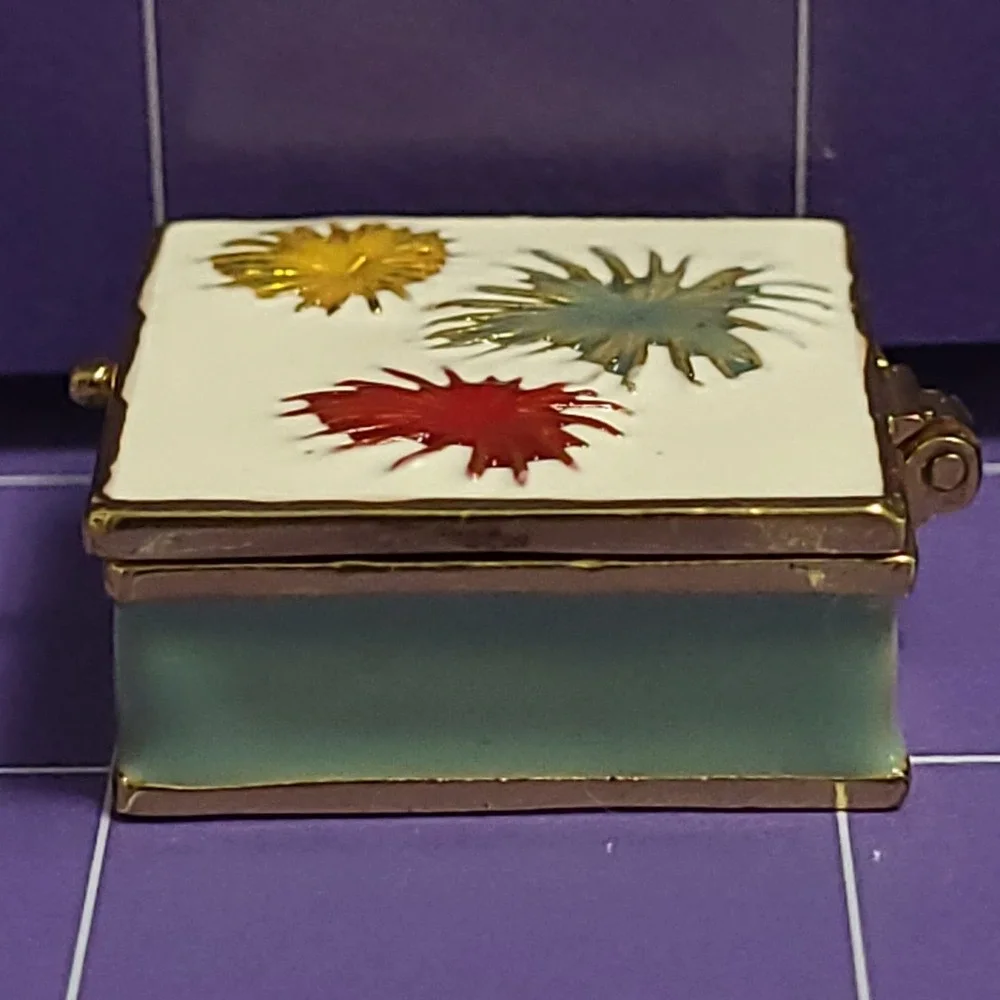 Work of Art Mini Trinket Box Enameled Hinged Magnetic Shelf Decor Multicolor